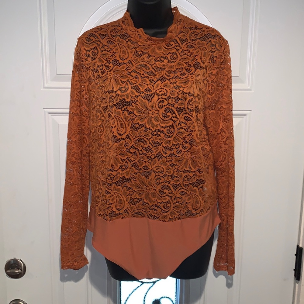 Plus Size: Orange Lace Bodysuit